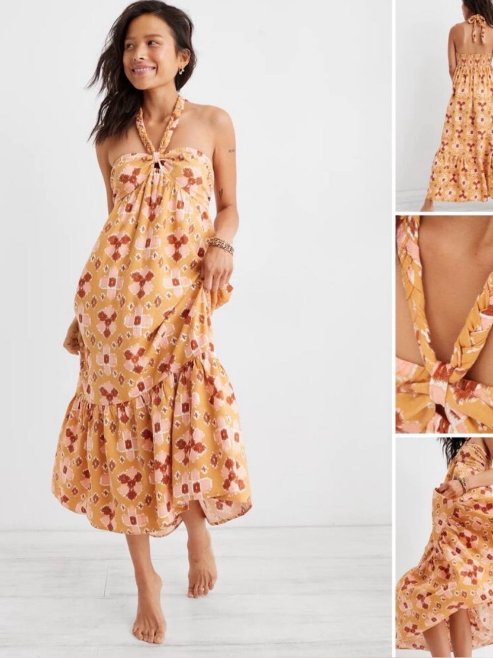 Aerie Orange Brown Halter Maxi Dress
